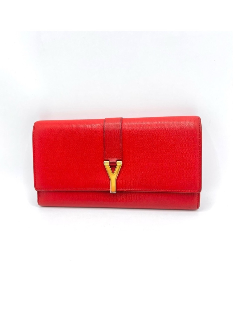 Authentic YSL Yves Saint Laurent Red Leather Classic Y-Ligne Wallet W/ Care Card